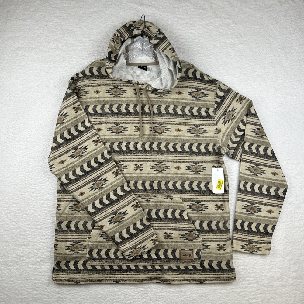 NWT Hurley OG Hooded Poncho Sweatshirt Aztec Print‎ Brown Beige Men's Large